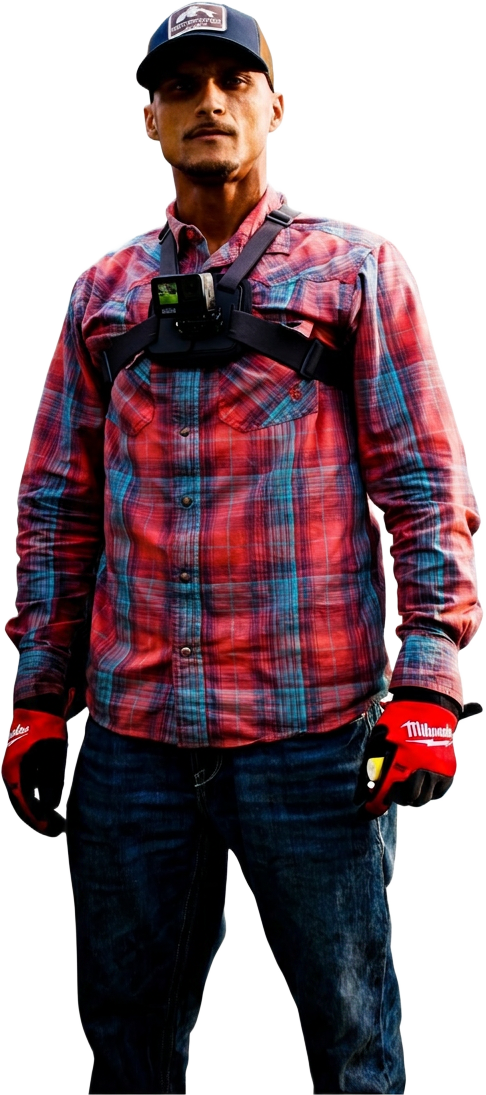 Jorge, founder of Casma Tree, wearing a GoPro chest mount